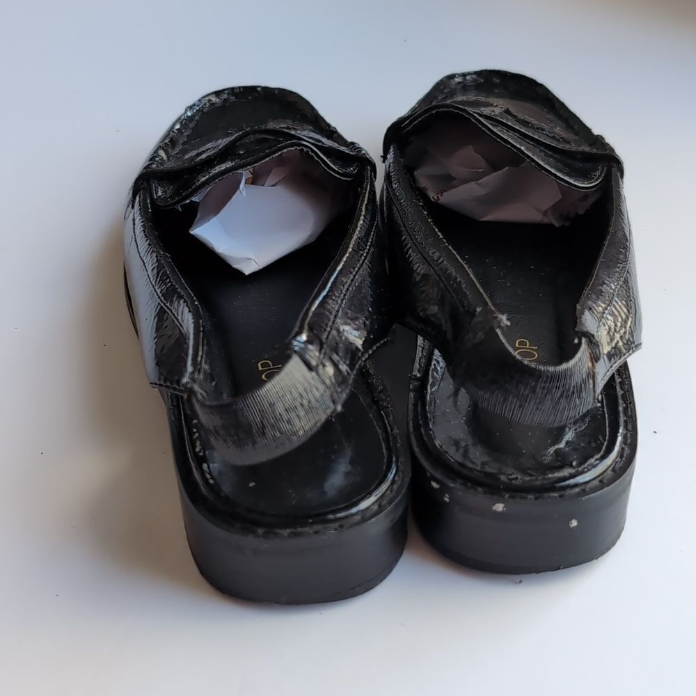 Topshop Black Patent Penny Sling Loafers Size 37 US6.5 - Picture 4 of 10